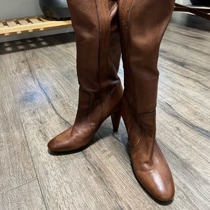 David Dixon Soft Brown Leather Knee High Heeled Boots Size 9